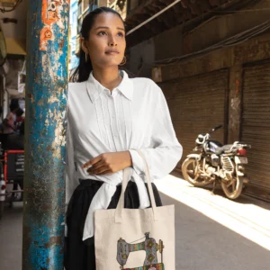 Canvas Tote Bag with Sewing Machine Print
