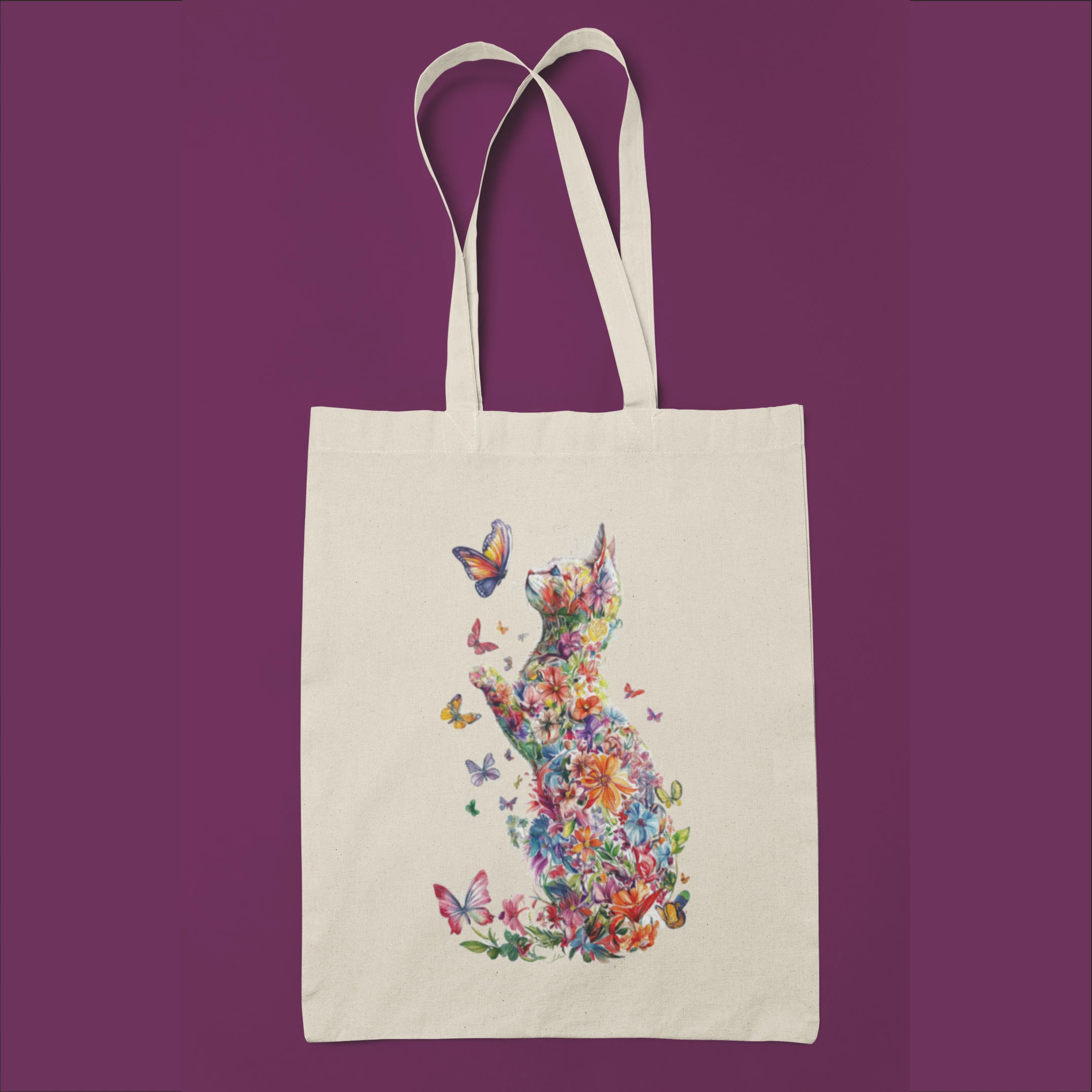 Colorful Cat Canvas Tote Bag - Image 2