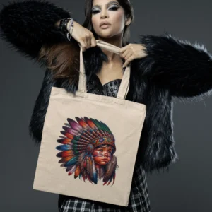 Headdressed boy print canvas tote bag