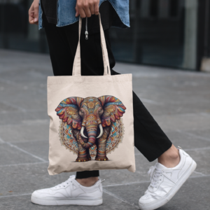 Elephant Print Canvas Tote Bag