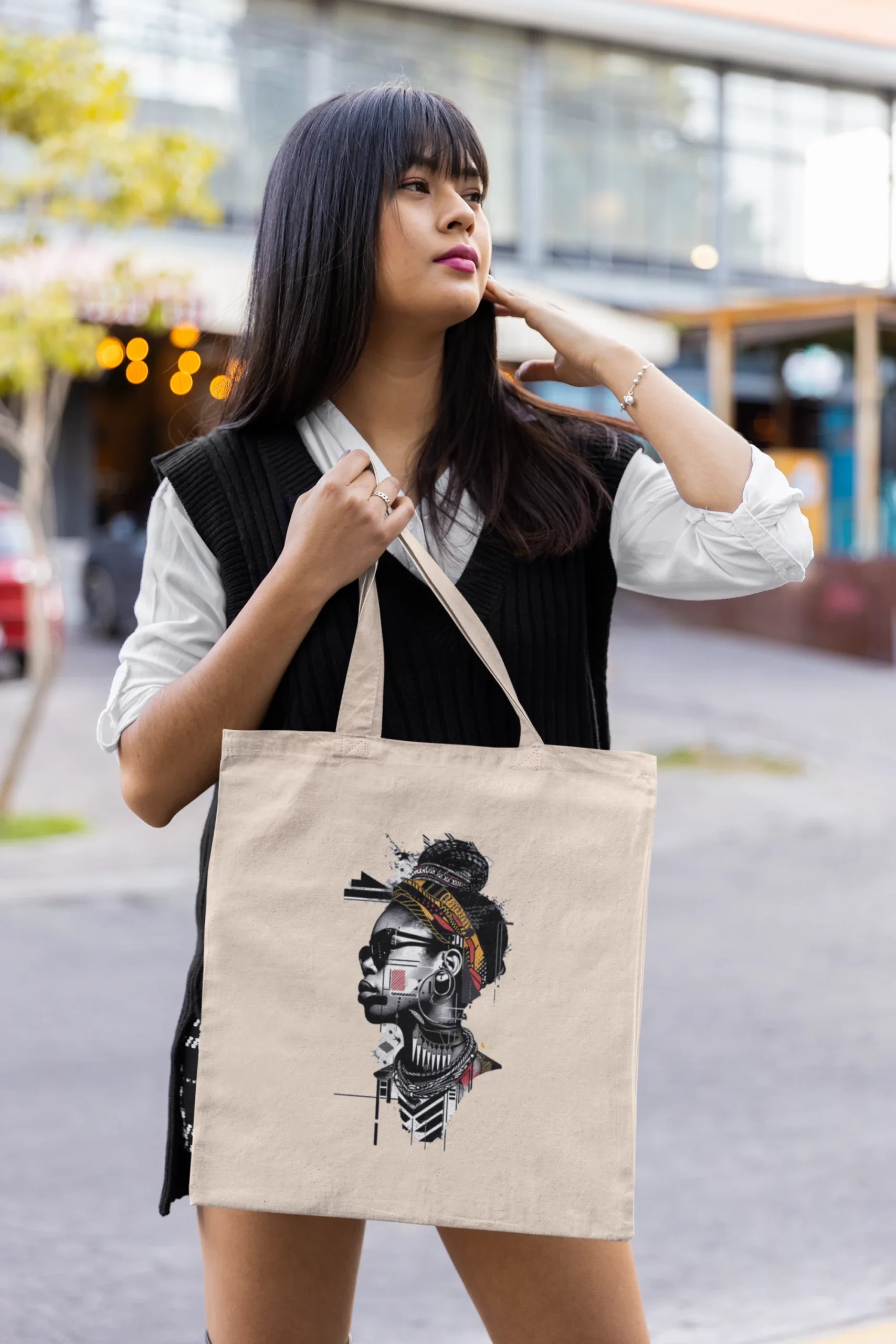 Canvas Tote Bag with Afro Futuristic Art