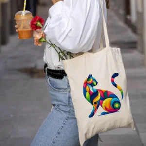 Colorful Cat Profile Canvas Tote Bag