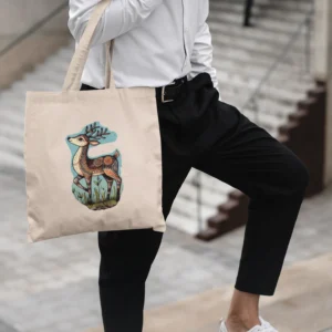 Canvas Tote Bag with Artistic Deer Print