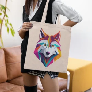Geometric Wolf Canvas Tote Bag