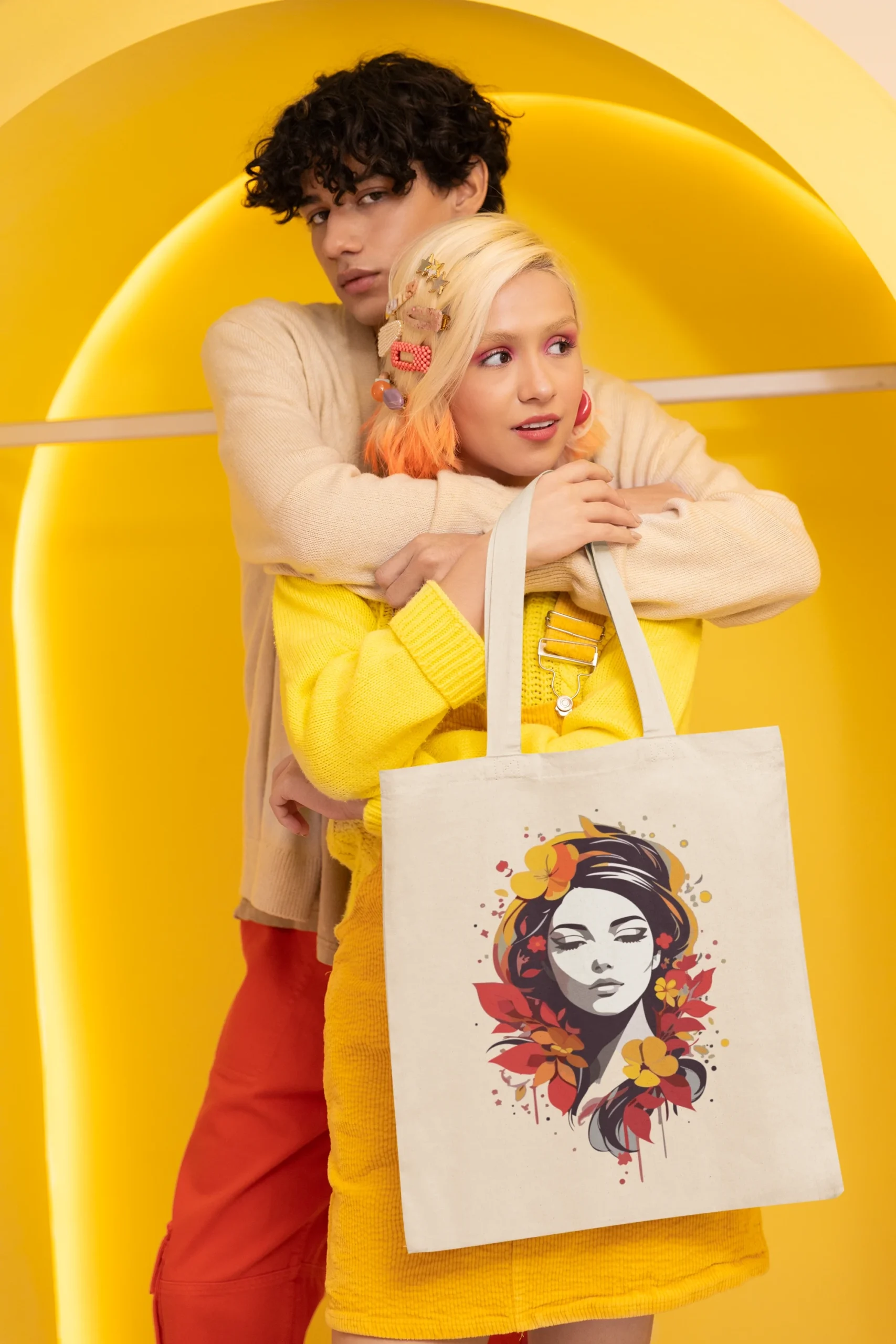 Artistic Floral Canvas Tote Bag