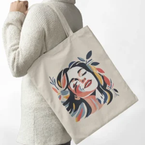 Canvas Tote Bag with Artistic Woman Portrait