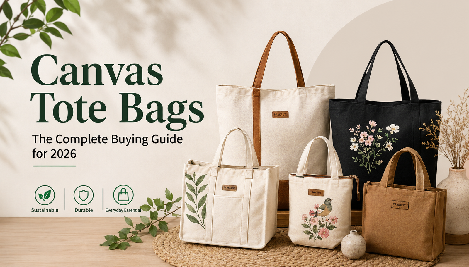 Canvas tote bags in different sizes and styles for everyday use and work.